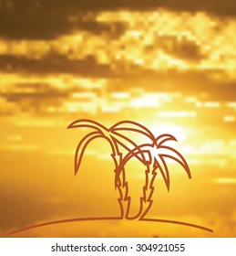 Silhouettes of palm trees against a decline. Vector
