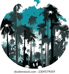 Silhouettes of palm trees with beautiful sky on background