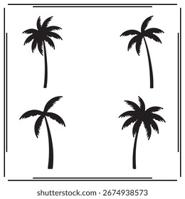 Siluetas de palmeras, Ilustraciones negras de palmeras, Vectores de árboles tropicales, arte de árboles de playa, gráficos de plantas de palmeras, íconos de Naturalezas exóticas, diseño de palmeras