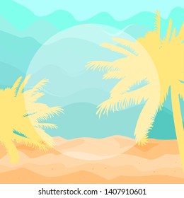 Silhouettes of palm trees on the background of the beach. Template for design