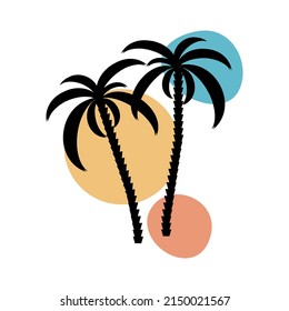 Silhouettes of palm trees on the background of colored spots. vector illustration