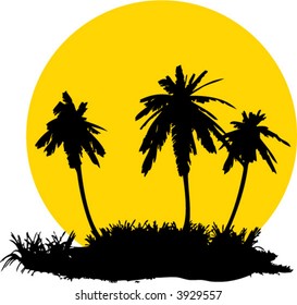 Silhouettes of palm trees on a background of the coming sun