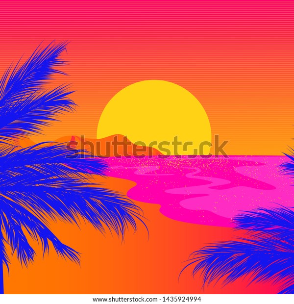 Silhouettes Palm Trees On Beach Sun Stock Vector (Royalty Free) 1435924994