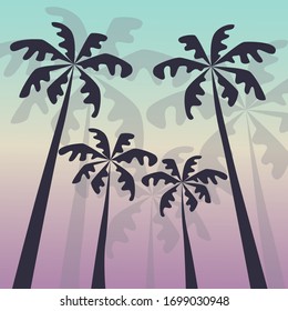 Silhouettes of palm trees on a bright background. Create a warm atmosphere of relaxation and the tropics. Suitable for summer decor.