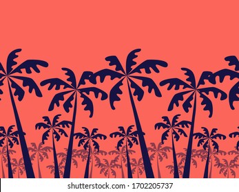 Siluetas de palmeras sobre un fondo luminoso. Crea un ambiente cálido de relajación y los trópicos. Adecuado para la decoración estival.
