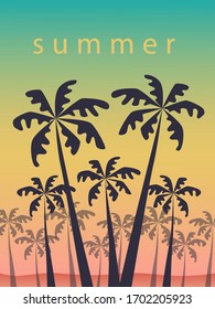 Silhouettes of palm trees on a bright background. Create a warm atmosphere of relaxation and the tropics. Suitable for summer decor.
