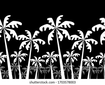 Silhouettes of palm trees on a bright background. Create a warm atmosphere of relaxation and the tropics. Suitable for summer decor.
