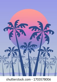 Silhouettes of palm trees on a bright background. Create a warm atmosphere of relaxation and the tropics. Suitable for summer decor.