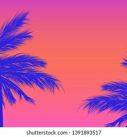 silhouettes of palm trees on a gradient background.Sintwave.