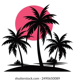 Silhouettes Of Palm Trees And Pink Sun Illustration