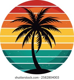 Silhouettes of palm trees and pink sun vector. set of palm trees and sunrise vector silhouette.