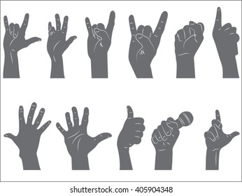 silhouettes of palms of the hands, different shapes of the fingers