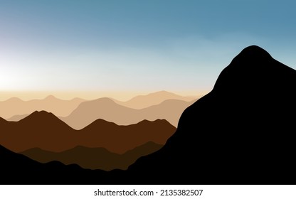 silhouettes of panoramic mountains view landscape