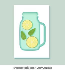 The silhouettes of paper cut cocktails. Creative bright composition of alcohol, juice or water with lemon and mint.Vertical banners for branding menu, cover, flyer.