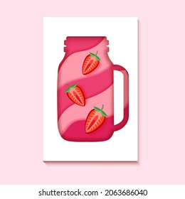 The silhouettes of paper cut cocktails. Creative bright composition of alcohol, juice or water with strawberry.Vertical banners for branding menu, cover, flyer.