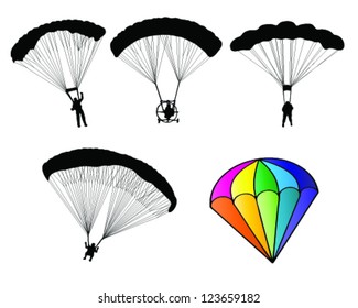 Silhouettes of paratroopers-vector