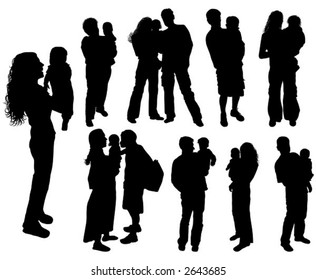 Silhouettes of parents with baby, vector illustration