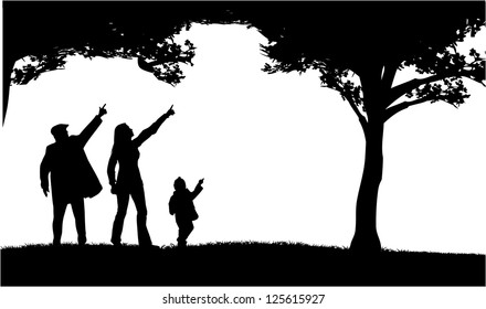 Silhouettes of the parents and children