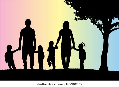 Silhouettes of the parents and children