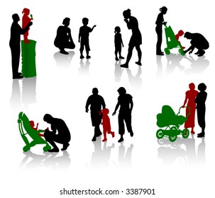 Silhouettes of parents with children