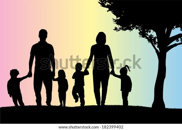 Silhouettes Parents Children Stock Vector (Royalty Free) 182399402