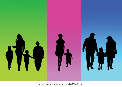 Silhouettes of the parents and children on a background