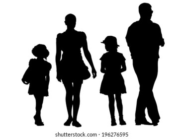 Silhouettes of parents and children on a white background