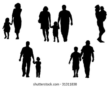 Silhouettes of parents and children on a white background