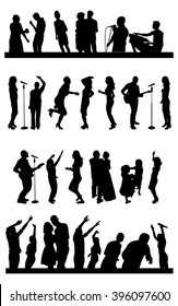 Silhouettes of party people on wedding