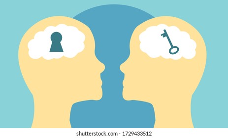 Silhouettes of a patient's head and a psychologist. Concept of Psychological Support