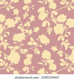 Silhouettes pattern of blooming flowers in vintage style. seamless botanical pattern on a dark background . Nature ornament for textile, fabric, wallpaper, surface design.