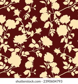Silhouettes pattern of blooming flowers in vintage style. seamless botanical pattern on a dark background . Nature ornament for textile, fabric, wallpaper, surface design.