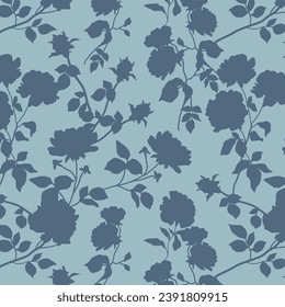 Silhouettes pattern of blooming flowers in vintage style. seamless botanical pattern on black background . Nature ornament for textile, fabric, wallpaper, surface design.