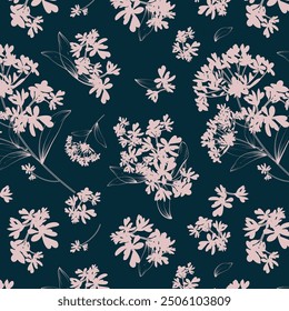 Patrón de siluetas de flores en flor en estilo vintage. patrón botánico transparente sobre fondo colorido. Adorno de Naturaleza para textiles, tela, Fondo de pantalla, diseño de superficies.