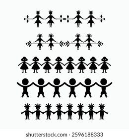 silhouettes of people African Tribal Border floral, ornament vector illustrations.