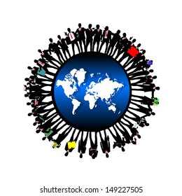 silhouettes of people around the globe