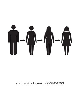 Silhouettes of people with arrows indicating a progressive sequence
