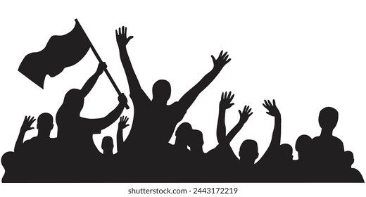 Silhouettes of people, the audience at the concert. Crowd of fans in front of the stage. Vector illustration.