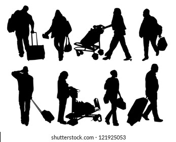 silhouettes of people with baggage