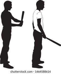 silhouettes of people with baseball bats