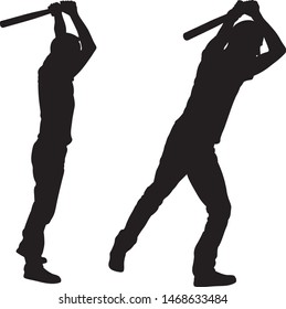 silhouettes of people with baseball bats