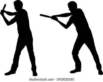 silhouettes of people with baseball bats