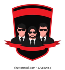 Silhouettes of people in black suits and glasses. Emblem of a detective agency isolated on white background. Spy team flat vector illustration.