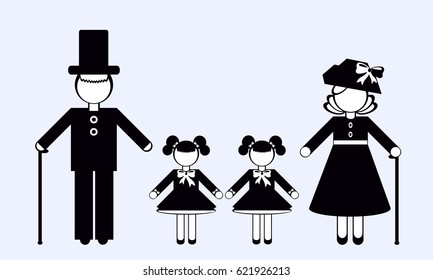 Silhouettes of People. Black and White colors