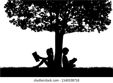 Silhouettes of people with a book.