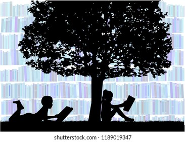 Silhouettes of people with a book.