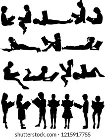 Silhouettes of people with a book.