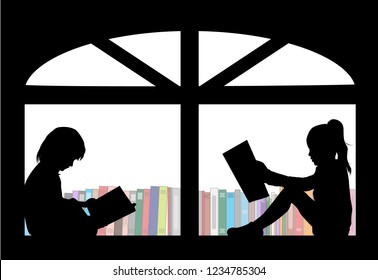 Silhouettes of people with a book.