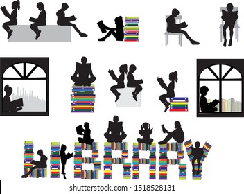 Silhouettes of people with a book.
