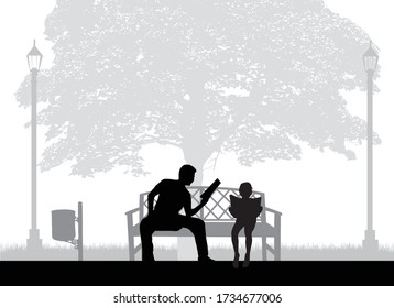 Silhouettes of people with a book.